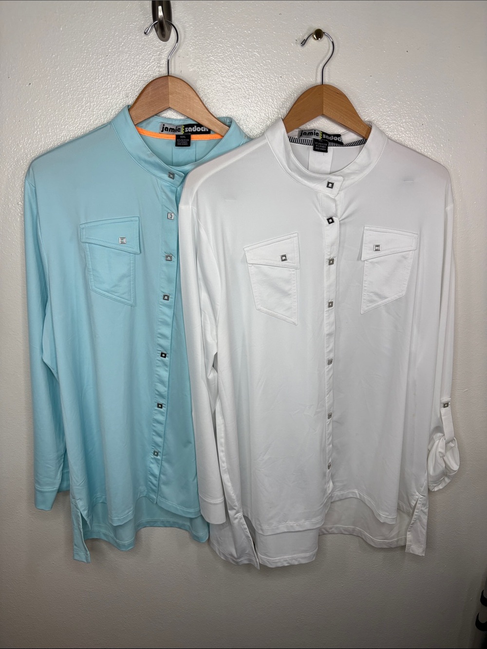 Lot of 2 Jamie Sadock White Blue Snap Long Sleeve Golf Shirts Women Size XXL